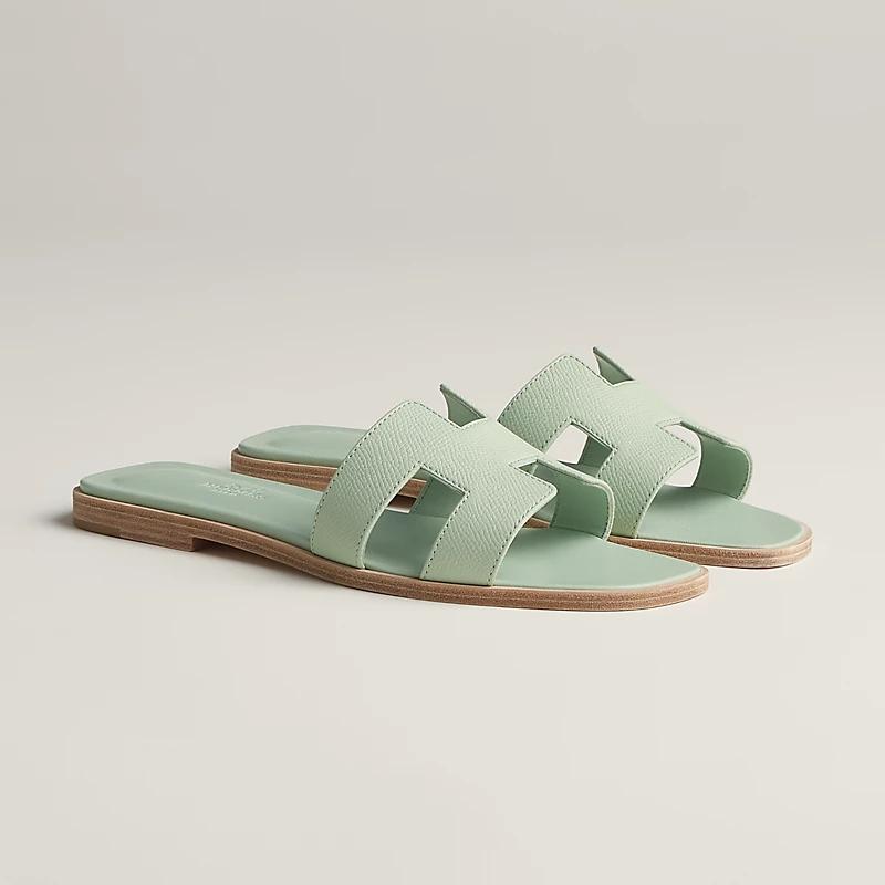 Giày Hermes Oran Sandal Nữ Xanh Mint Nâu